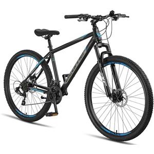 Licorne Bike Guide Premium Mountain Bike 29 pollici - Forcella ammortizzata MTB con freni a disco - Qualità tedesca - Per ragazzi e adulti (nero/blu)