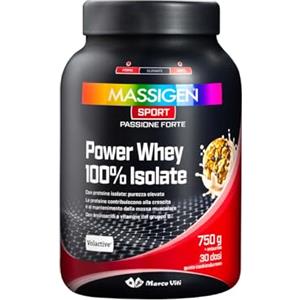 MASSIGEN Mass Sport Power Whey 100% Isolate Cookies, 750 g, Integratore Proteico con Proteine del Siero del Latte Isolate, Ricco di Aminoacidi, 25 Dosi, Senza Glutine