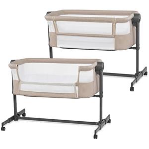 kk Kinderkraft NESTEE UP2 Culla da affiancare, Lettino Co-Sleeping, 5 livelli di regolazione dell'altezza, 4 ruote per poterlo, Facile da Montare, Accessori materasso, Morbido materiale, Beige