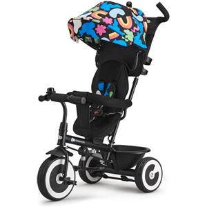 kk Kinderkraft Kinderkraft ASTON Triciclo bambini dai 9 Mesi fino 25 kg, Passeggino con Maniglione regolabile, Bici, Sedile girevole Fronte Mamma e Strada, Cappottina pieghevole, Ruota libera, Happy Shapes