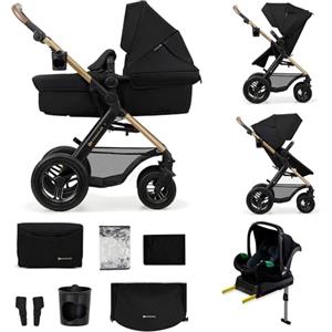 kk Kinderkraft Kinderkraft MOOV 2 AIR Passeggino Trio 4 in 1 Multifunzione con Navicella, Seggiolino Auto MINK PRO i-Size + Base ISOFIX, Ruote Gonfiabili, dalla Nascita a 22 kg, Nero