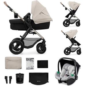 kk Kinderkraft Kinderkraft MOOV 2 AIR Passeggino Trio 3 in 1, navicella e passeggino 2 in 1, seggiolino auto i-Size, travel system, ruote gonfiabili ammortizzate, da nascita a 22 kg, Grigio