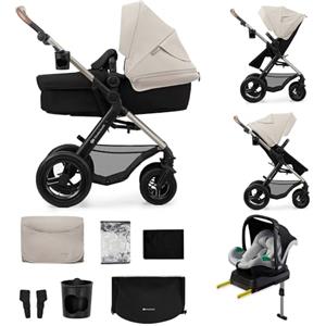 kk Kinderkraft Kinderkraft MOOV 2 AIR Passeggino Trio 4 in 1 Multifunzione con Navicella, Seggiolino Auto MINK PRO i-Size + Base ISOFIX, Ruote Gonfiabili, dalla Nascita a 22 kg, Grigio