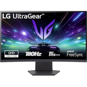 LG UltraGear 27GS60QC Monitor Gaming 27 Curvo QHD (2560x1440), 180Hz, 1ms, AMD FreeSync Premium, HDR 10, HDMI 2.0, DisplayPort 1.4, AUX, Flicker Safe, Nero