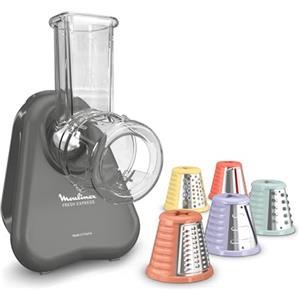 Moulinex Fresh Express, Tritaverdure Elettrico 4 in 1, Sistema per Servire Direttamente, Facile da Pulire e Riporre, Colore Grigio, DK855H