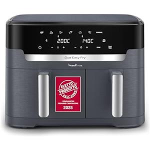Moulinex Dual Easy Fry XXL, Friggitrice ad Aria 11 Litri, Doppio Cestello Antiaderente Lavabile in Lavastoviglie, Basso Consumo Energetico, 7 Modalità, App Ricette, Colore Java Pepper, EZ9428