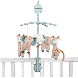 NATTOU Giostrina Musicale Alex & Luna - Carrillon in Cotone con Giraffa e Elefante, Melodia La-Le-Lu, 31x31 cm