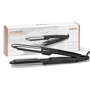 BaByliss ST496E Piastra a vapore 2in1 Steamshine ceramic, Piastre in diamond ceramic da 39 mm, Riscaldamento Advanced Ceramics™, lisciante, 5 temperature, Auto spegnimento di sicurezza, nera e argento