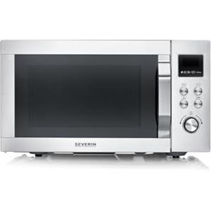 SEVERIN Crispy Wave, Forno Microonde 4 in 1, 25 litri, 900W, 10 Livelli di Potenza, 10 Programmi, Funzione Grill e Friggitrice ad Aria, 48,5 x 47,5 x28 cm, Argento/Inox - MW 7982