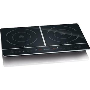 SEVERIN DK 1031 Doppia piastra a induzione 3400W con piano in ceramica, temperatura regolabile e timer, Piano cottura induzione touch a 2 piastre con 10 livelli di potenza, Nero
