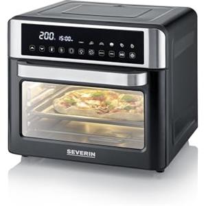 SEVERIN Forno Elettrico e Friggitrice ad Aria, 2200W, 25 Litri, 12 Programmi, Display Touch, No Pre-riscaldamento, Accessori Girarrosto, 41,0 x 45,0 x 37,0 cm, Nero/Inox - TO 9579