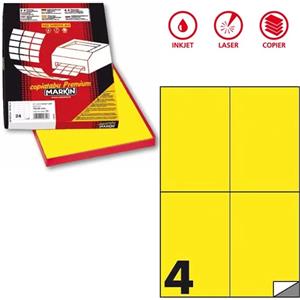 Markin Etichetta adesiva C/519 giallo fluo A4 - 100 fogli, 4 etichette per foglio, permanente