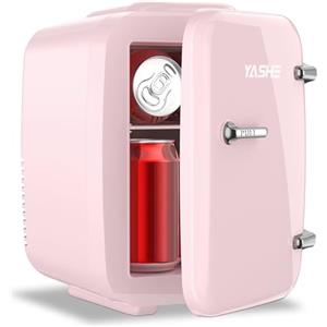 YASHE Mini frigo da camera, 4L frigorifero piccolo per la cura della pelle, 220V CA/12V CC, termoelettrico e scaldino per bevande, ufficio, dormitorio, auto, rosa