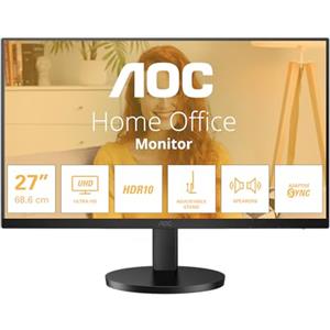 AOC U27B3AF - Monitor UHD da 27 pollici, altoparlanti, altezza regolabile, HDR10 3840x2160, 60 Hertz, HDMI 2.0, DisplayPort 1.4 nero, 27 pollice 4K IPS, 60 Hz, Altoparlanti - Regolazione altezza