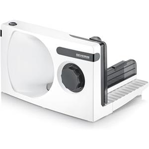 SEVERIN Affettatrice pieghevole, 100W, Motore DC, Spessore 0-15 mm, Lama RSG Solingen Removibile, Interruttore Sicurezza, Salvaspazio, 10,1 x 20,2 x 33,1 cm, Bianco/Nero - AS 3912