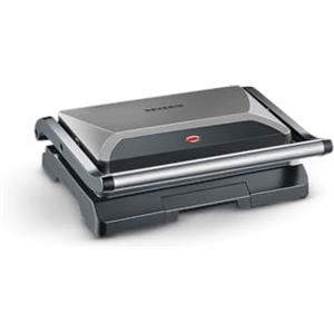 SEVERIN Bistecchiera Elettrica Compatta, 800W, Piastre Antiaderenti (23,0 x14,5 cm), Coperchio Basculante, Vassoio Removibile, Salvaspazio, 27,0 x 22,5 x 8,5 cm, Grigio Metallizzato - KG 2394