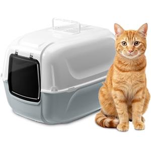 Ferplast Lettiera Gatto XXL Grande, con Paletta Inclusa, 2 Filtri Antiodore Carbonio Attivo Inclusi, Maniglia Trasporto, Grigio, L 67 × W 49 × H 47 cm