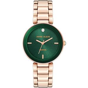 ANNE KLEIN - Orologio da polso da donna, con vero diamante sul quadrante, Oro Rosa/Green