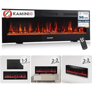 KAMINIO Camino elettrico MARLON - Caminetto elettrico 3-in-1 con riscaldamento, effetto fiamma 3D, 12 colori di fiamma, telecomando (60 pollici)