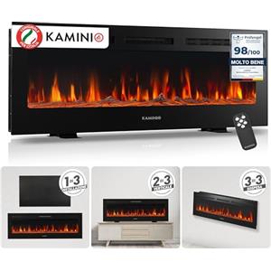 KAMINIO Camino elettrico MARLON - Caminetto elettrico 3-in-1 con riscaldamento, effetto fiamma 3D, 12 colori di fiamma, telecomando (50 pollici)