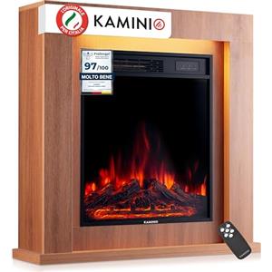 KAMINIO Camino elettrico Matti - Caminetto da pavimento con riscaldamento, effetto fiamma 3D, luce ambiente a LED, telecomando - 32 pollici (Querica)