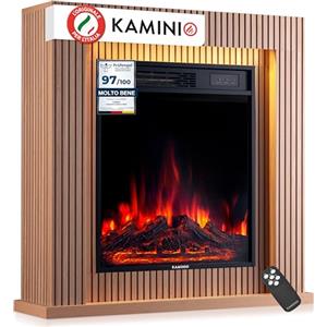 KAMINIO Camino elettrico Matti - Caminetto da pavimento con riscaldamento, effetto fiamma 3D, luce ambiente a LED, telecomando - 32 pollici (Pannello)