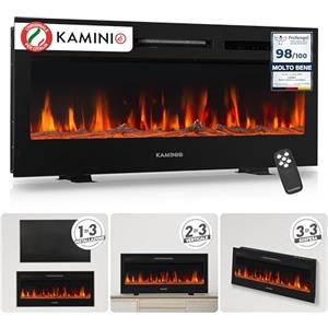 KAMINIO Camino elettrico MARLON - Caminetto elettrico 3-in-1 con riscaldamento, effetto fiamma 3D, 12 colori di fiamma, telecomando (42 pollici)
