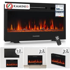 KAMINIO Camino elettrico Marlon - Caminetto elettrico 3-in-1 con riscaldamento, effetto fiamma 3D, 12 colori di fiamma, telecomando (30 pollici)