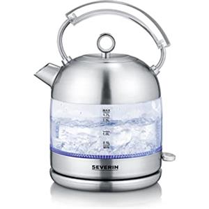 SEVERIN Bollitore in vetro retrò, 2.400 W, 1.7 l, combinazione di vetro e acciaio inox, WK 3459