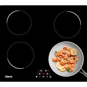 CIARRA Piano Cottura in Vetroceramica, 4 Fuochi Piano Induzione, Comandi Touch con 9 Livelli di Potenza, Timer, 59cm, CABBIH4-C