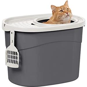 Iris Ohyama Lettiera per Gatti, Fino a 7kg, 1 Pala, Grigio, Ingresso Top, Cat Litter Trey, Chiuso, Per Gattini, Lato alto, Con cappuccio, Grande, Senza BPA, Profondo, Facile da pulire, TECL-20