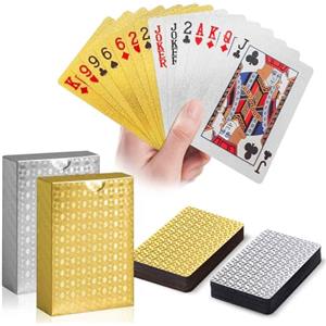 Wugauwor 2 Mazzi di Carte da Gioco Impermeabili, Oro e Argento, Carte da Poker in Plastica, Texture Diamantata, Design Lussuoso per Blackjack, Giochi di Carte all'Aperto, Piscina, Spiaggia, Viaggi