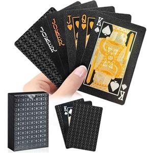 Wugauwor Carte da Gioco dal Negro Impermeabili in Plastica, 1 Mazzo di Carte da Poker Nere, Carte Poker Professionali per Blackjack Canasta Bridge, Giochi di Carte da Adulti e Viaggio