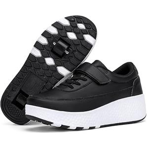 Hixingo Scarpe con Rotelle per Ragazzi Ragazze Bianco Bambino 2 in 1 Scarpe da Skateboard Sneakers Sportive Scarpe Ginnastica Pattini a Rotelle con 2 Ruote Outdoor Unisex Nero
