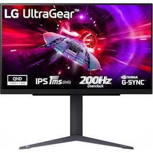 LG UltraGear 27GS75Q Monitor Gaming 27 IPS QHD (2560x1440), 200Hz (OC), 1ms (GtG), G-Sync Compatible, AMD FreeSync, HDR10, HDMI 2.0, DisplayPort 1.4, Flicker Safe, Nero