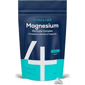 4 HIM & HER Magnesio Bisglicinato - Complesso 4-in-1 250 mg con Citrato e Malato + Vitamina B6-90 Capsule Vegane - Alta biodisponibilità