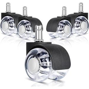 AiQInu Set di 5 Rotelle Sedia Ufficio 11mmx22mm, Rotazione a 360°, Movimento Silenzioso, Installazione Senza Attrezzi, Ruote per Sedia Ufficiom, Pavimenti Duri, Parquet, Moquette