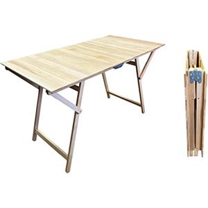 Marvin Tavolo in Legno Pieghevole, Naturale 70x140cm, Salvaspazio, Richiudibile, per Casa Campeggio, Portatile, Interno e Esterno