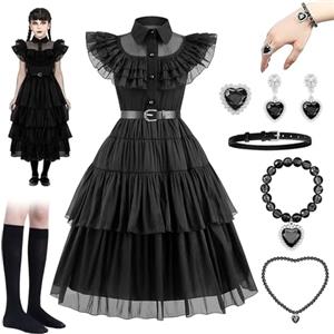 bechoanigel Vestito Carnevale Mercoledì Bambina, Costume Mercoledì Addams, Vestito per Bambina, Costume Bambina per Halloween