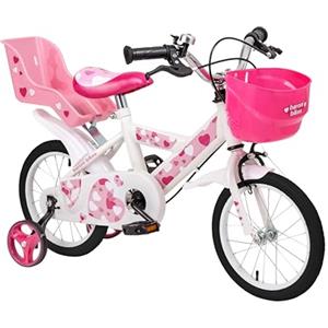 Baroni Toys Bicicletta Bambine Rosa con Design Sile Cuori con Ruote Tassellate, Porta Bambola e Rotelle Incluse, Bici Bambini da 4 a 7 Anni in Acciaio con Cestino, Rosa, Cuori, Misura 12''