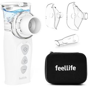 FEELLIFE Aerosol Portatile Silenzioso Typc-C Ricaricabile, Aerosol per Adulti e Bambini Velocità di Nebulizzazione Regolabile Meno Residui, Aerosol per Alleviare Tosse, Rinite e Sintomi Respiratori