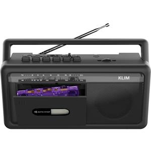 KLIM Lettore Cassette Audio Boombox, Radio AM/FM, Bluetooth, Registratore a Cassette, USB, Altoparlante, Presa Cuffie, Funzionamento a Batterie o Rete Elettrica, Design Portatile Retrò - Nero