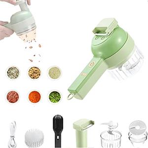 Generic Set di tagliaverdure elettrico portatile 4 in 1, robot da cucina wireless per aglio, peperoncino, cipolla, sedano, zenzero, carne, con pennello