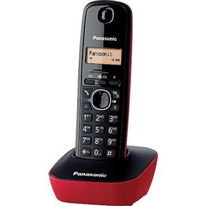 Panasonic KX-TG1611JTR Telefono Cordless DECT Singolo con Base Montabile a Parete, Nero/Rosso