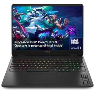 HP OMEN 16-an0000sl Notebook, Intel Core Ultra 9 285H, Copilot+ PC, 32GB RAM, 1TB SSD, Display 16" 2K Antiriflesso IPS 165Hz, NVIDIA GeForce RTX 5070 8GB, Webcam IR TNR 1080p, Windows 11, Nero