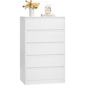 VASAGLE KAILYN Collezione - Cassettiera con 5 Cassetti, Comò, Mobile con Cassetti, Porta Abiti, 40 x 60 x 97,4 cm, Stile Moderno, Bianco Neve LTS605WE01