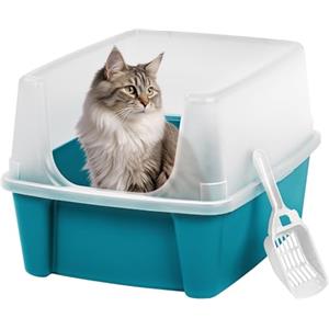 Iris Ohyama Vassoio per Lettiera per Gatti con Paletta, Blu, Facile da pulire, Box per gatti, Pareti Rimovibili, Per Gattini, Gatti Adulti, Conigli, Senza BPA, Tetto Aperto, CLH-12