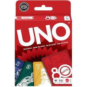 Mattel Games - UNO 80° Anniversario Mattel, versione speciale Rosso Rubino da collezione dell'iconico gioco di carte, per serate in famiglia e tra amici, giocattolo per bambini, 7+ anni, JGK30