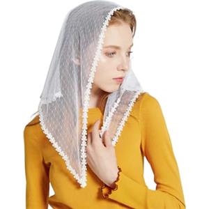 PRINCESS BRIDE Velo da sposa in pizzo mantiglia, sciarpa per la testa della chiesa cattolica messa, stile retrò, foulard musulmano, scialle per comunione, A14, bianco, Taglia unica