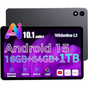 RebotAi 2026 ultimo Tablet 10 pollici Android 15, Gemini AI, 16GB RAM+64GB ROM+1TB TF,GMS,Widevine L1,5G Wi-Fi6, Bluetooth 5.2, Sottile Leggero,Mirroring Dello Schermo Wireless